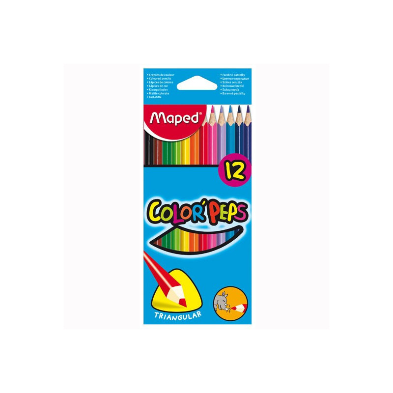 12x Maped Color'Peps 'PASTEL' coloured crayons ; Triangular Grip, Librairie  La Page