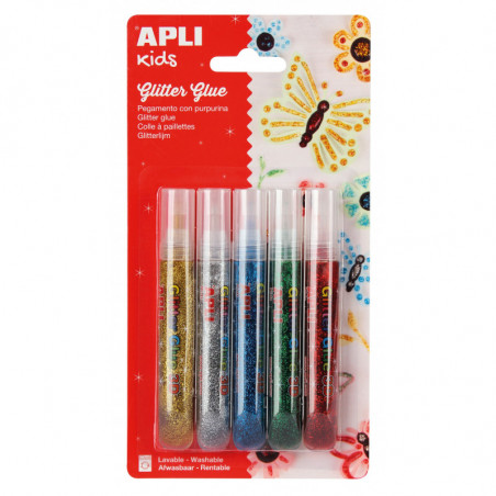 APLI Glitter Glue Metallic colors x5