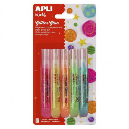 APLI Glitter Glue Fluorescent colors x5