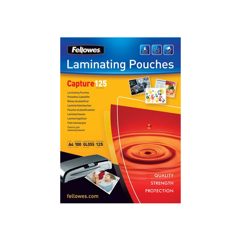 FELLOWES - Glossy 125 Micron Card Laminating Pouch 65x95mm Laminator Pouch, 100 Pack Laminator Pouch