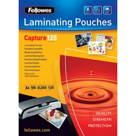 FELLOWES - Glossy 125 Micron Card Laminating Pouch 65x95mm Laminator Pouch, 100 Pack Laminator Pouch