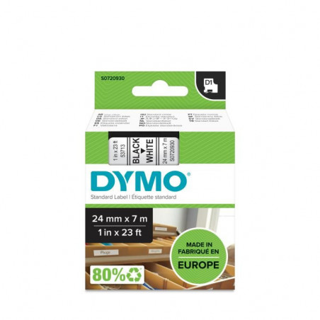 Dymo Black on White D1 Standard Tape 24mmx7m S0720930
