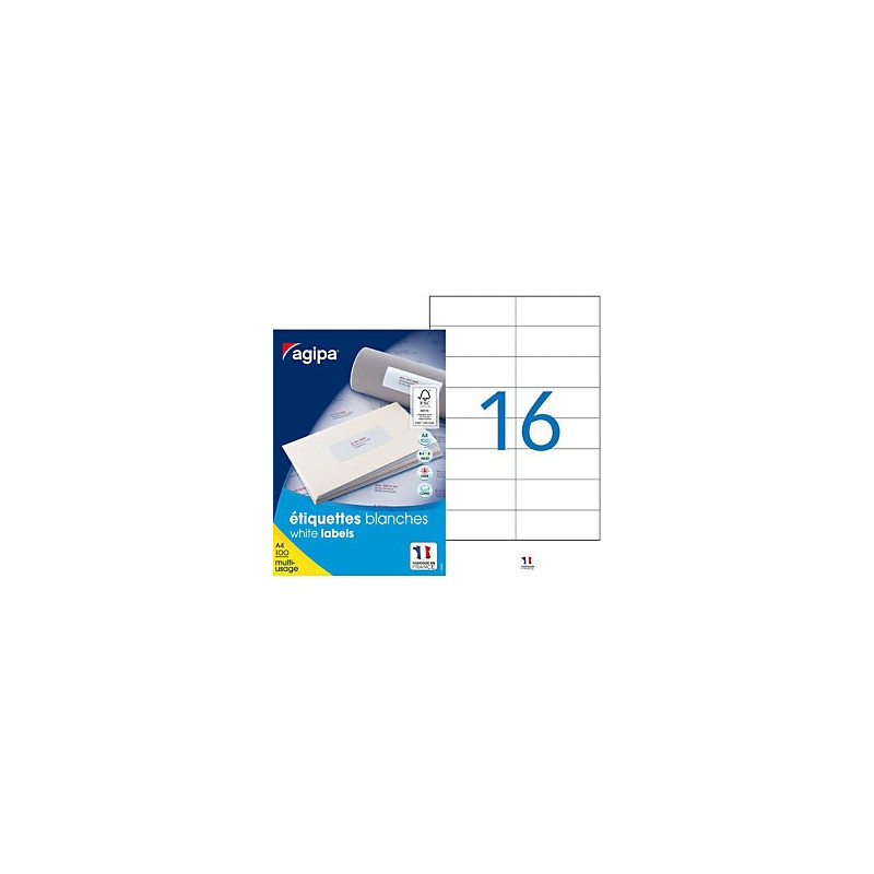 Permanent adhesive labels, white x 16 - Right corners - 105 x 37 mm