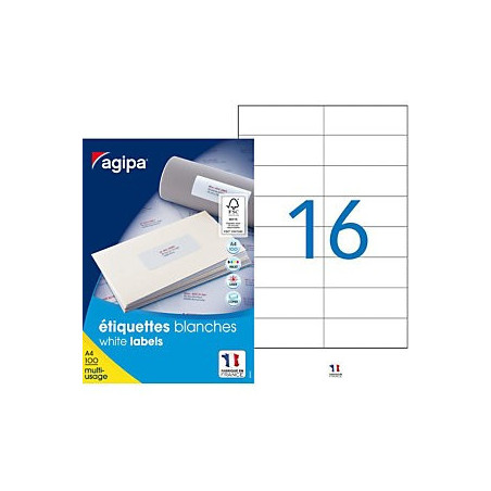 Permanent adhesive labels, white x 16 - Right corners - 105 x 37 mm