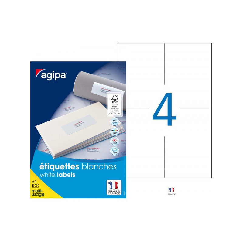 Permanent adhesive labels, white x 4 - Right corners - 105 x 148,5 mm