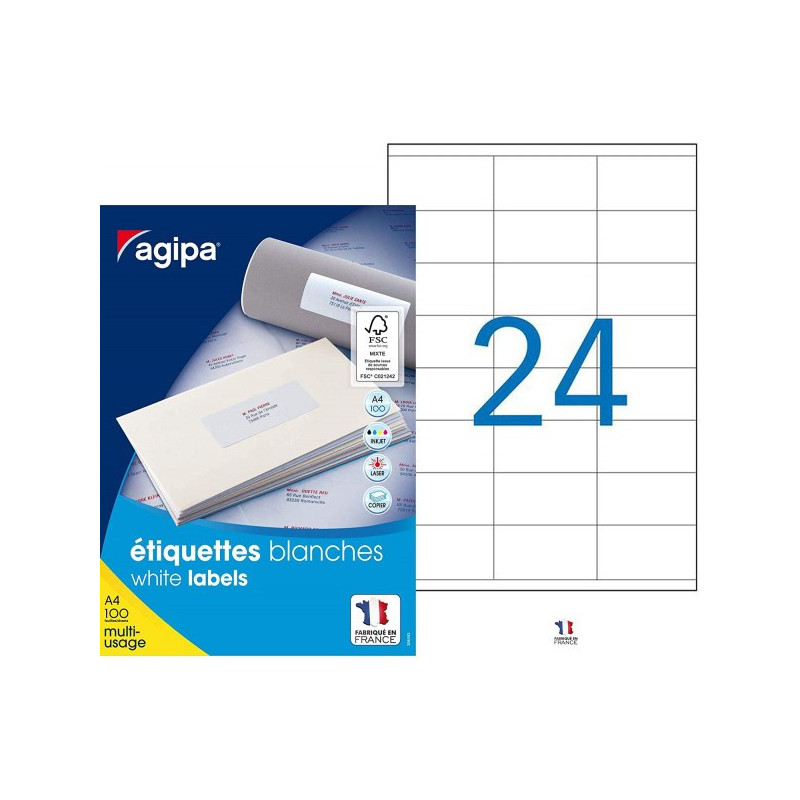 Permanent adhesive labels, white x 24 - Right corners - 70 x 37 mm