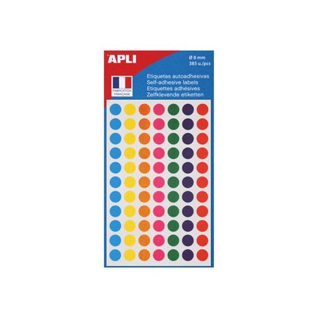 Permanent adhesive labels - assorted colours - 8 mm diameter