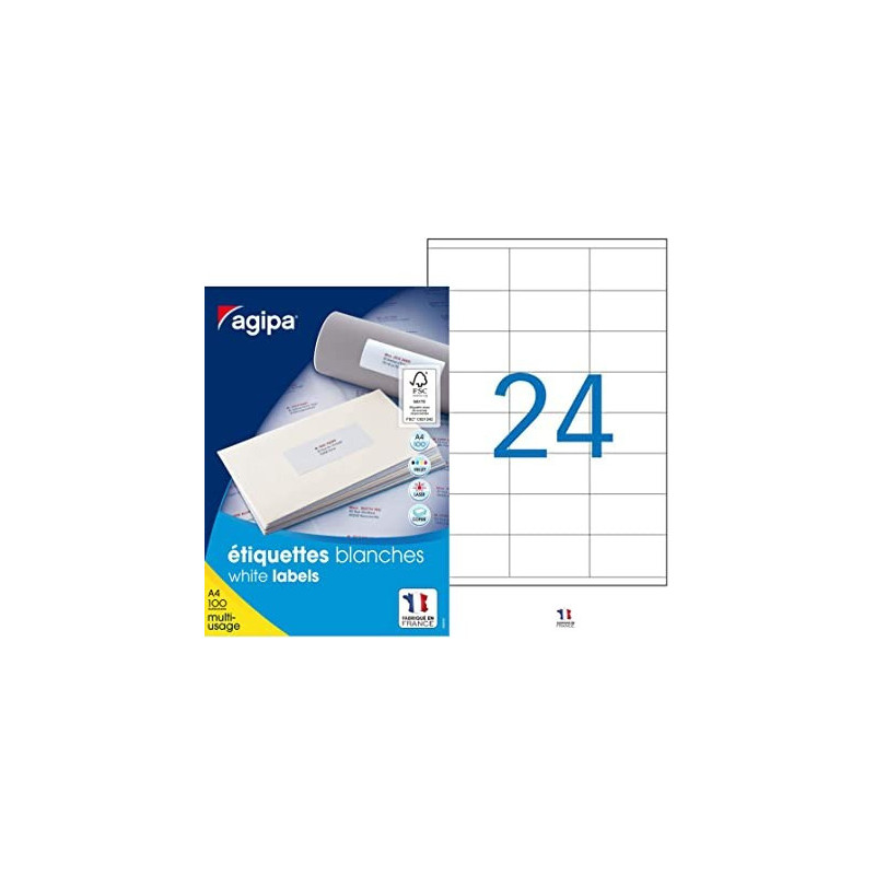 Permanent adhesive labels, white x 24 - Right corners - 70 x 36 mm