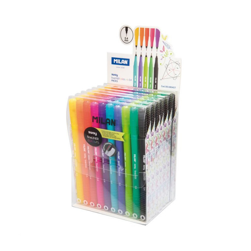 MILAN - Display box 7 cases with 10 SWAY fineliner 0.4 mm fine tip fibrepens Ref