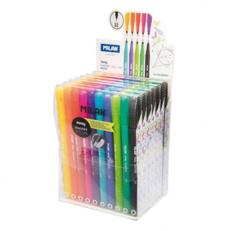 MILAN - Display box 7 cases with 10 SWAY fineliner 0.4 mm fine tip fibrepens Ref
