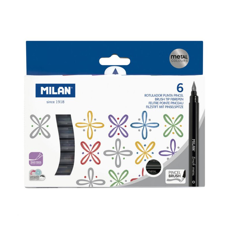 MILAN - Box 6 brush tip fibrepens metallic colours