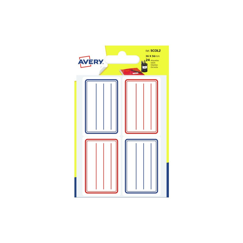 AVERY School Labels BLUE/RED x24