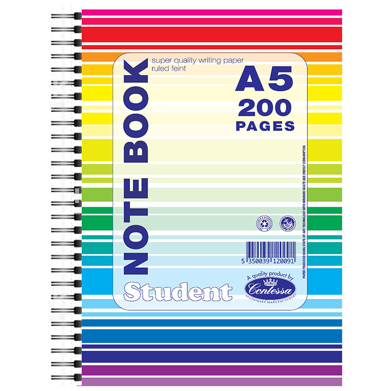 NOTEBOOK RAINBOW A5 SPIRAL PLAIN PAGES