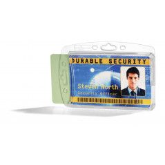 DURABLE ID card holder ENCLOSED with badge reel for 2 card Crystal x10