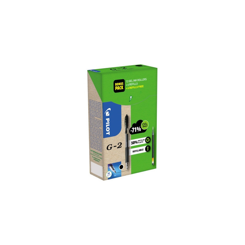 PILOT GREEN VALUE PACK- G2- 12 PENS + 12 REFILLS BLACK PILOT GREEN VALUE PACK- G2- 12 PENS + 12 REFILLS BLACK