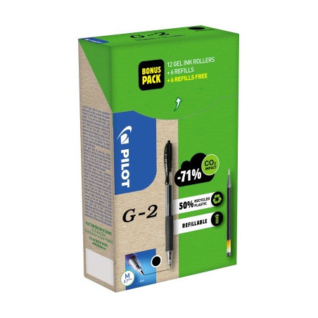 PILOT GREEN VALUE PACK- G2- 12 PENS + 12 REFILLS BLACK