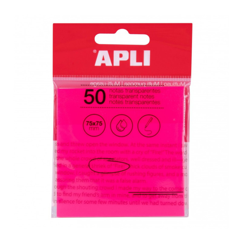 APLI - Sticky Note Transparent Pink x50