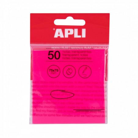 APLI - Sticky Note Transparent Pink x50