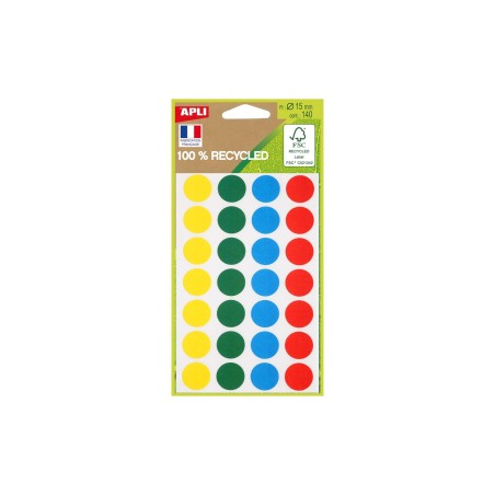 APLI - Recycled Round Adhesive Assorted Color Ø15mm