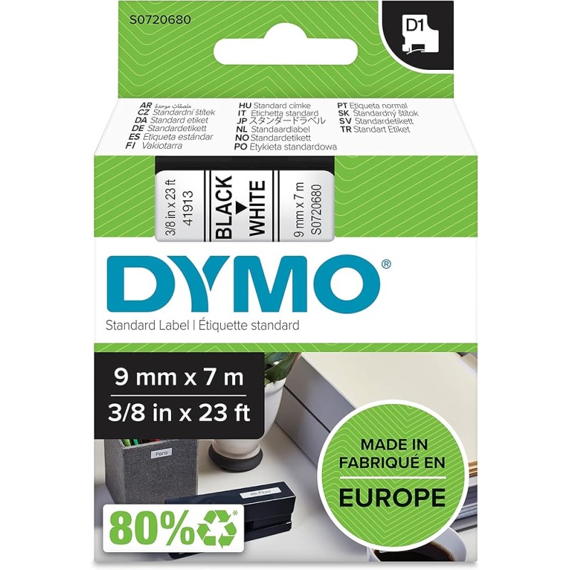 DYMO - Labelling Tape COMPATIBLE Black on White 9mm