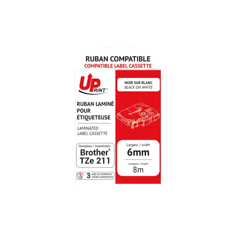 Uprint - Compatible Labelling Tape Black On White 6mm
