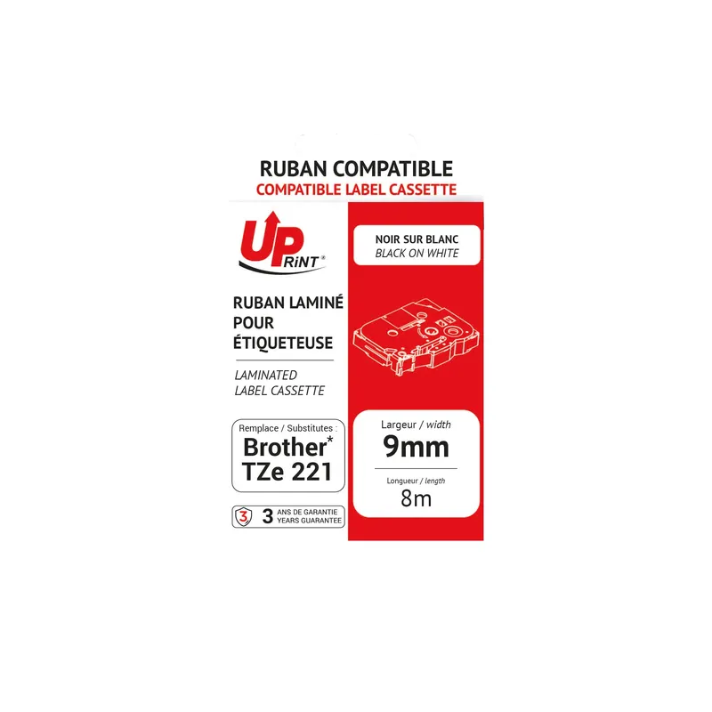 Uprint - Compatible Labelling Tape Black On White 9mm
