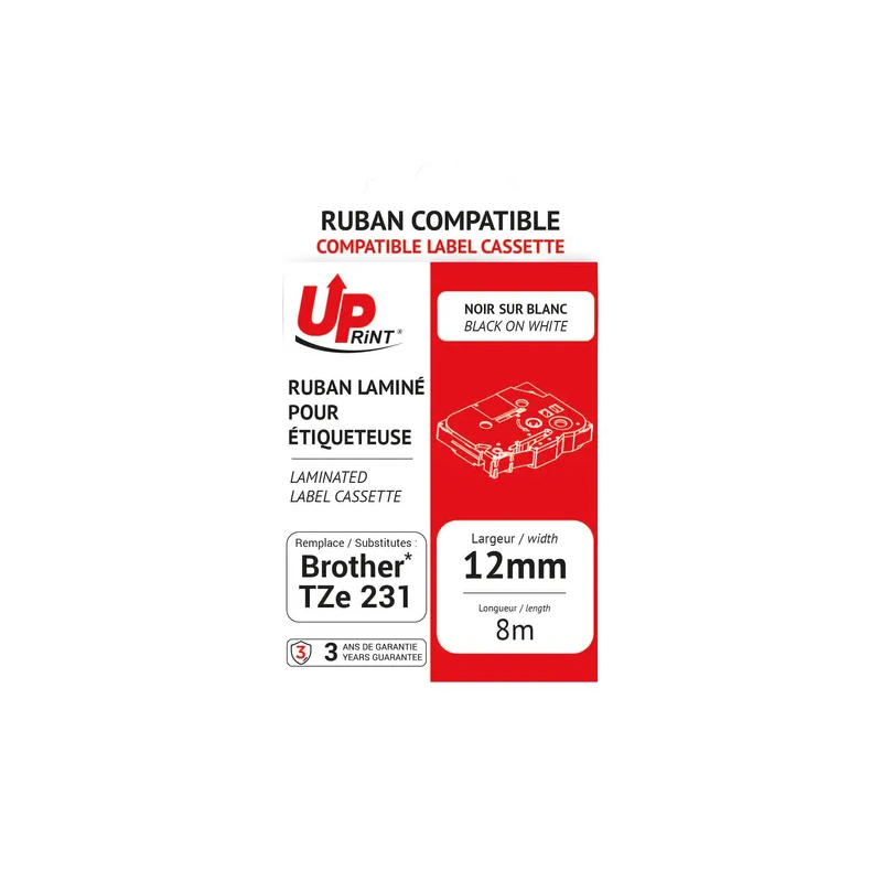 Uprint - Compatible Labelling Tape Black On White 12mm