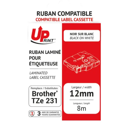 Uprint - Compatible Labelling Tape Black On White 12mm