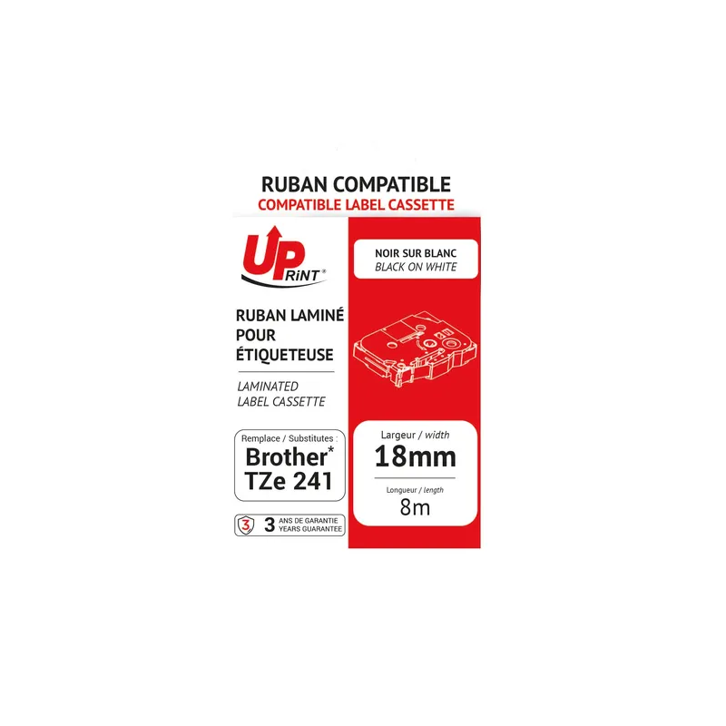 Uprint - Compatible Labelling Tape Black On White 18mm
