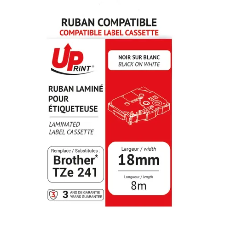 Uprint - Compatible Labelling Tape Black On White 18mm