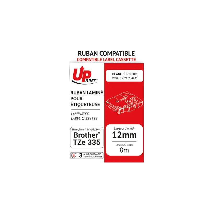 Uprint - Compatible Labelling Tape White on Black 12mm