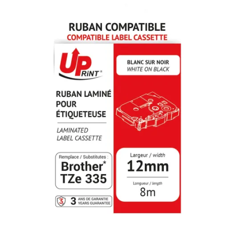 Uprint - Compatible Labelling Tape White on Black 12mm
