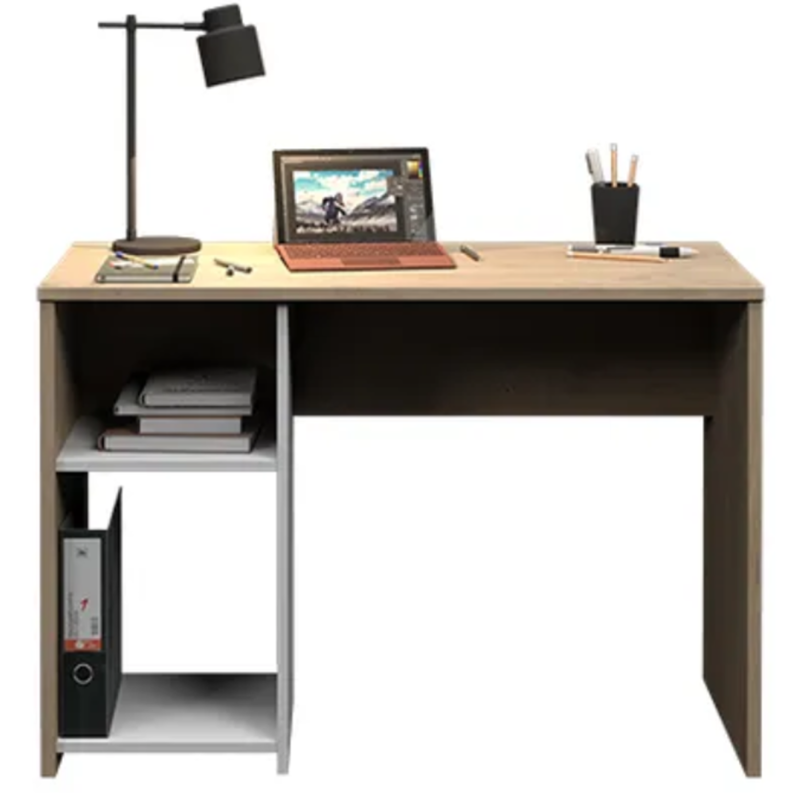 Home office desk -White and oak-effect finish with 1 storage section - 120x75x50 cm