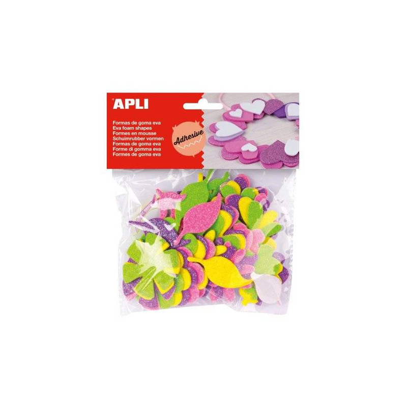 APLI Adhesive Glitter Foam Flowers x48