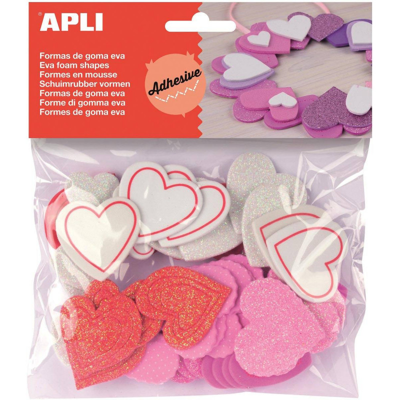 APLI Adhesive Glitter Foam Hearts x40