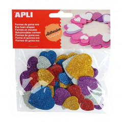 APLI Adhesive Glitter Foam Hearts x50