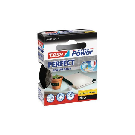 Tesa extra Power Perfect - Cloth tape, 19 mm x 2.75 m BLACK