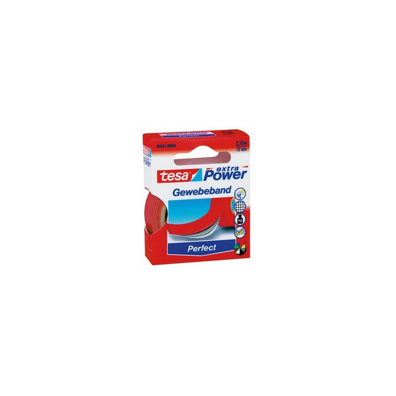 Tesa - Extra Power Perfect - Cloth Tape 19 mm x 2.75 m - Red Tesa - Extra Power Perfect - Cloth Tape 19 mm x 2.75 m - Red