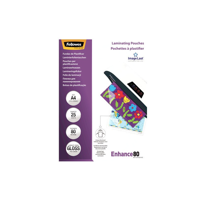 FELLOWES - Image Last A4 80 Micron Laminating Pouch, 25 Pack Laminator Pouch