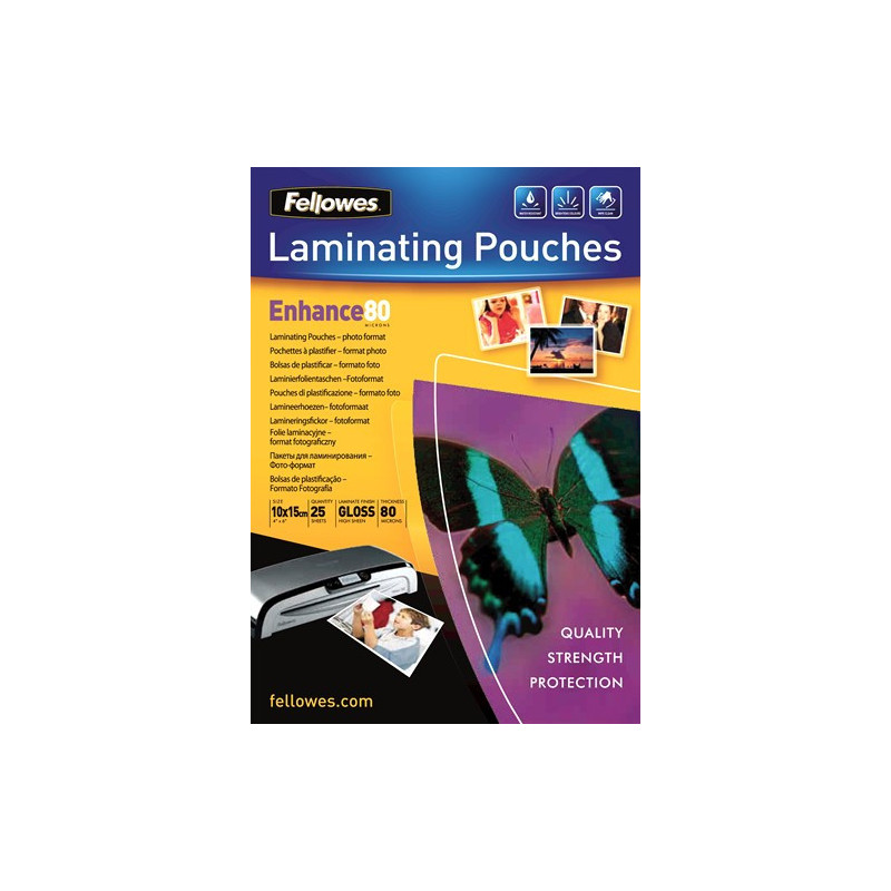 FELLOWES - Glossy 80 Micron Photo Laminating Pouch, 10x15cm Laminator Pouch, 25 Pack Laminator Pouch