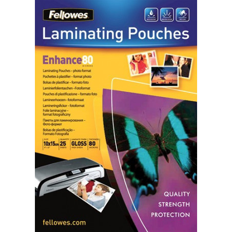 FELLOWES - Glossy 80 Micron Photo Laminating Pouch, 10x15cm Laminator Pouch, 25 Pack Laminator Pouch