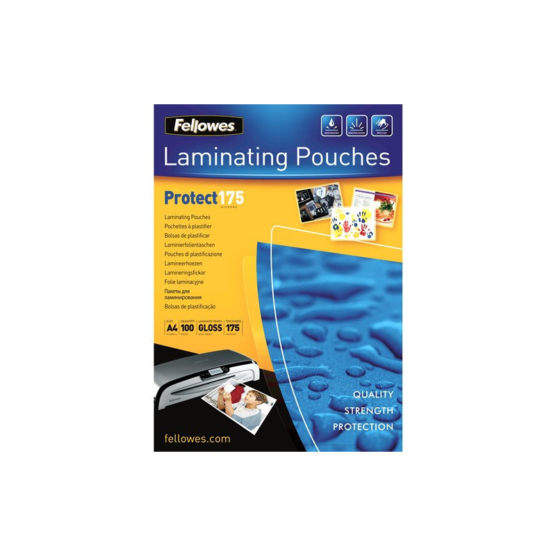 Fellowes A4 Glossy 175 Micron Laminating Pouch - 100 pack laminator pouch