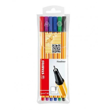 STABILO Point 88 fineliner Black, Blue, Green, Lilac, Red, Violet 6 pc(s)